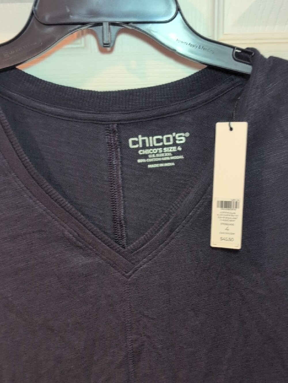 Chico's Navy V-Neck Short Sleeve Women's Tee - Picture 2 of 4